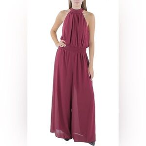 VINCE CAMUTO TIE NECK CHIFFON OVERLAY JUMPSUIT
